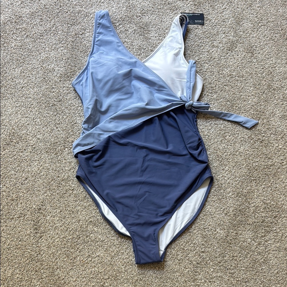 Maternity Blue and White One Piece Swimsuit